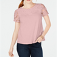 Camiseta feminina Charter Club de algodão com renda e detalhes embelezados, rosa, tamanho pequeno