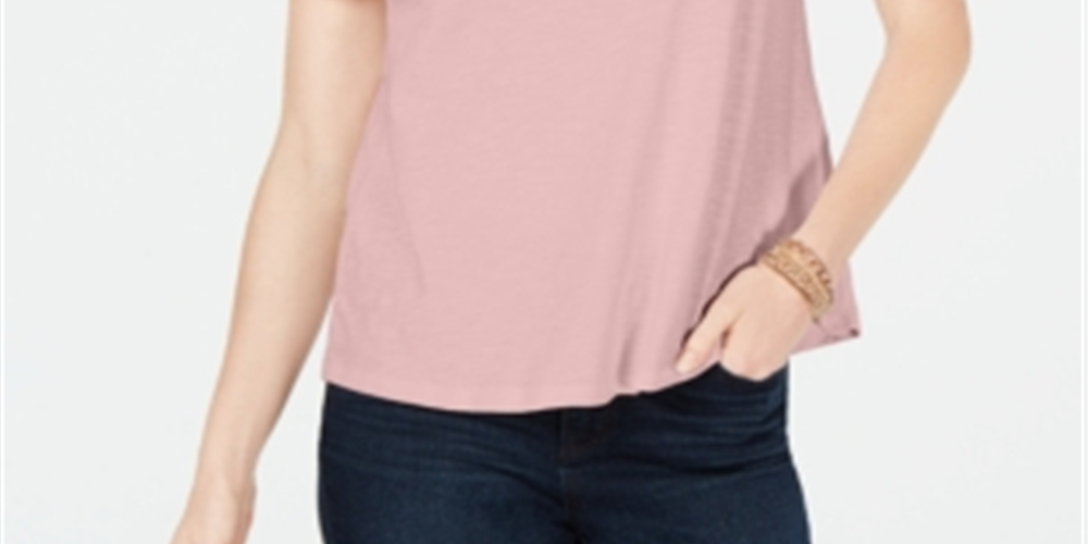 Camiseta feminina Charter Club de algodão com renda e detalhes embelezados, rosa, tamanho pequeno