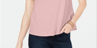 Camiseta feminina Charter Club de algodão com renda e detalhes embelezados, rosa, tamanho pequeno