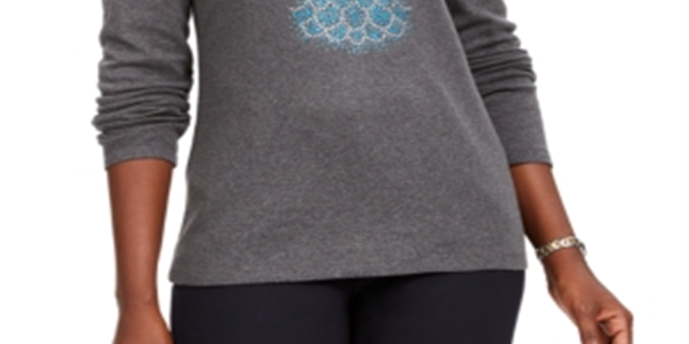 Camiseta feminina Karen Scott de algodão com estampa de Natal, tamanho cinza - Petite S