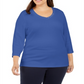 Blusa feminina Karen Scott de algodão com acabamento em botões e manga 3/4, azul, tamanho 0X