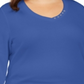 Blusa feminina Karen Scott de algodão com acabamento em botões e manga 3/4, azul, tamanho 0X