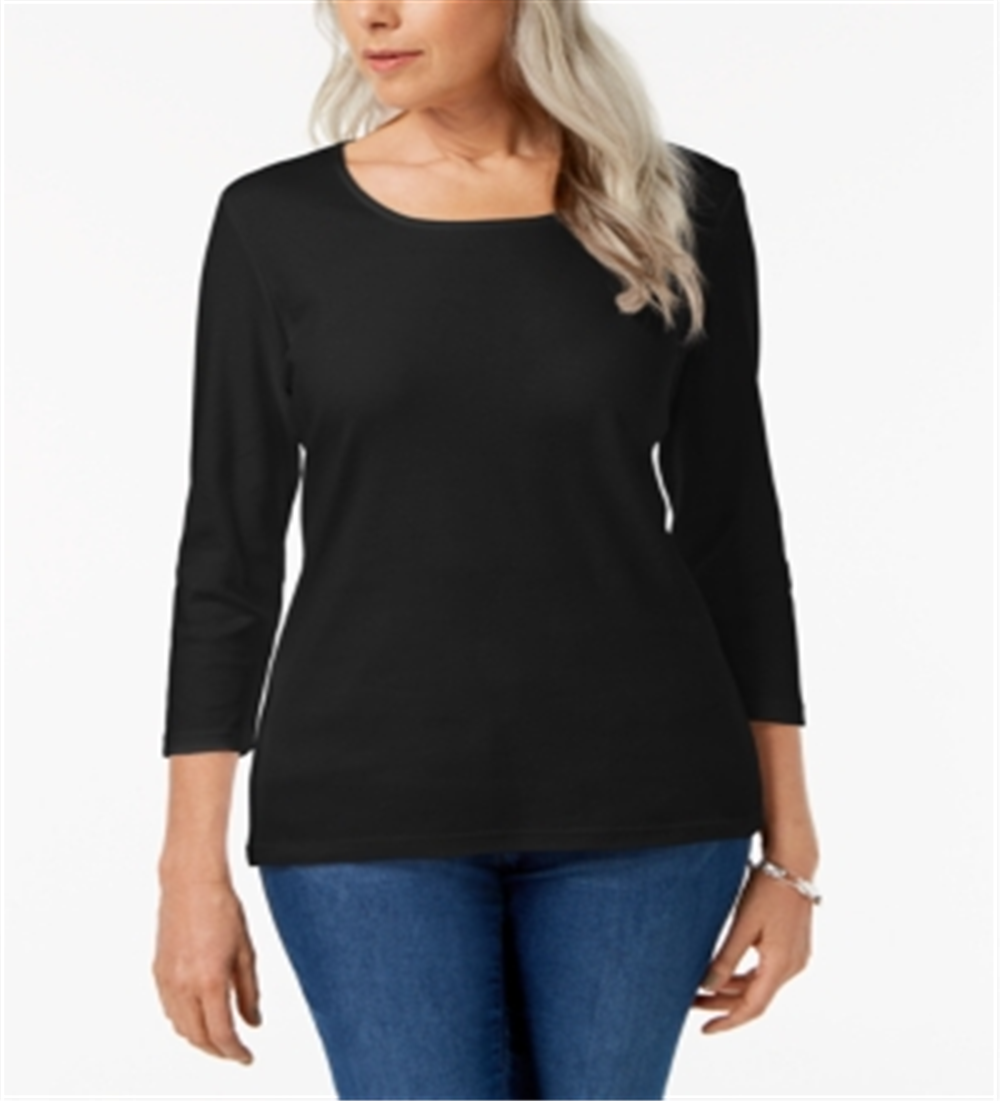 Karen Scott Blusa Feminina Decote Redondo Preta Tamanho P