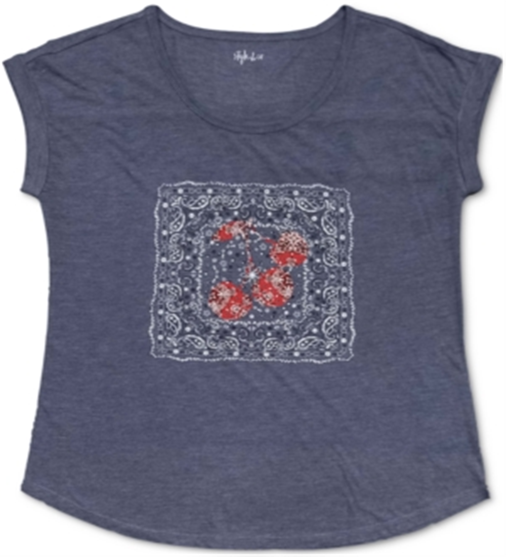 Camiseta feminina com estampa gráfica Style &amp; Co, azul, tamanho pequeno