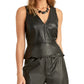 Blusa Rachel Roy Bruna de couro sintético feminina, preta, tamanho P