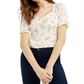 Top estampado Planet Gold Junior com manga bufante e franzido, branco, tamanho M