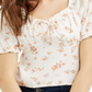 Top estampado Planet Gold Junior com manga bufante e franzido, branco, tamanho M