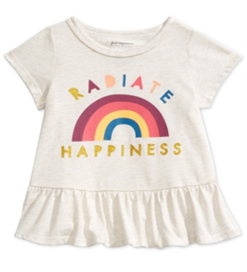 Camiseta Peplum com Estampa Felicidade para Bebê Menina First Impressions Cinza Tamanho 6-9 M