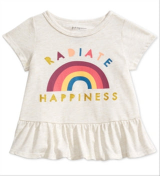 Camiseta Peplum com Estampa Felicidade para Bebê Menina First Impressions Cinza Tamanho 6-9 M