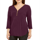 Top feminino com zíper e acabamento em zíper JM Collection, roxo, tamanho pequeno P