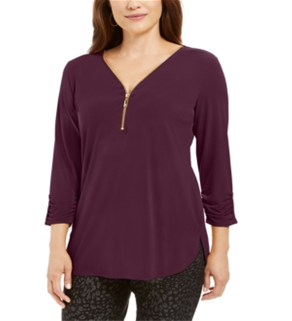 Top feminino com zíper e acabamento em zíper JM Collection, roxo, tamanho pequeno P
