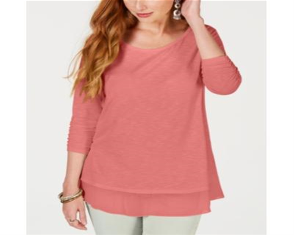 Top de chiffon feminino Style &amp; Co com bainha rosa, tamanho pequeno G