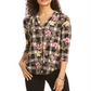 Top feminino Charter Club com estampa mista e decote em V, preto, tamanho PP