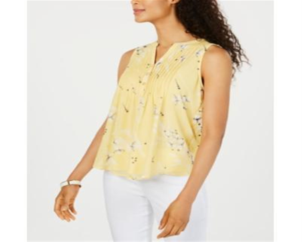 Blusa feminina Charter Club com estampa floral e pregas, tamanho PP, amarela
