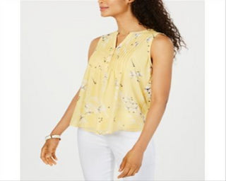 Blusa feminina Charter Club com estampa floral e pregas, tamanho PP, amarela