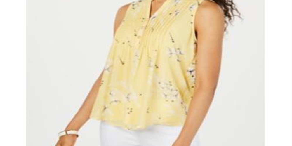 Blusa feminina Charter Club com estampa floral e pregas, tamanho PP, amarela