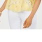 Blusa feminina Charter Club com estampa floral e pregas, tamanho PP, amarela