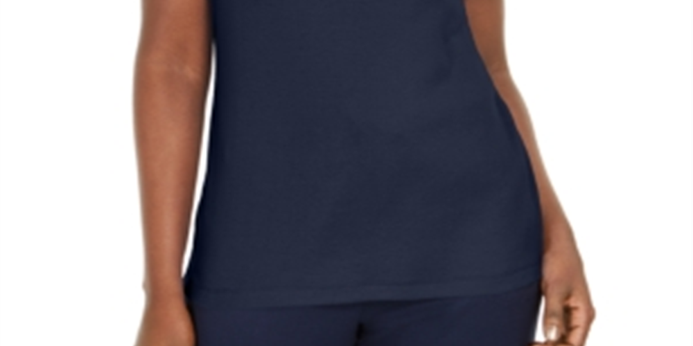 Blusa feminina Karen Scott de algodão com gola ilhós, azul, tamanho GG
