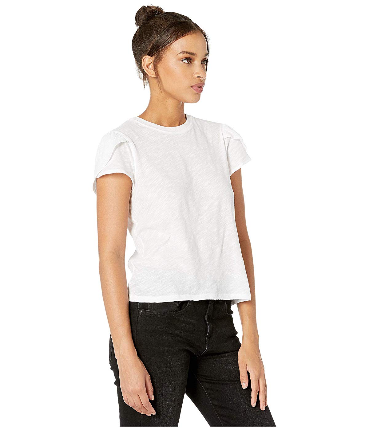 Camiseta feminina Free People de manga curta com gola redonda e estampa de joias, tamanho pequeno, branca