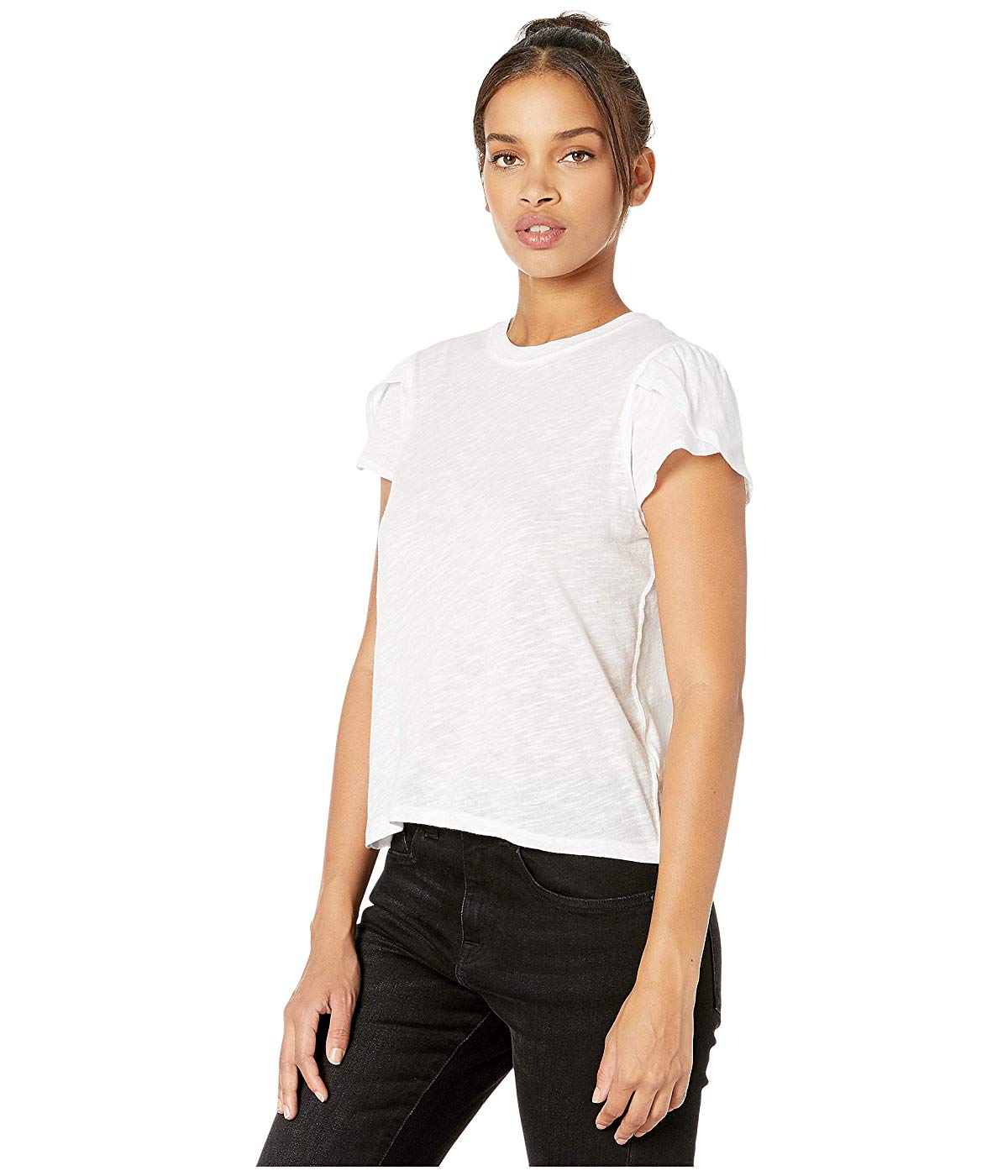 Camiseta feminina Free People de manga curta com gola redonda e estampa de joias, tamanho pequeno, branca