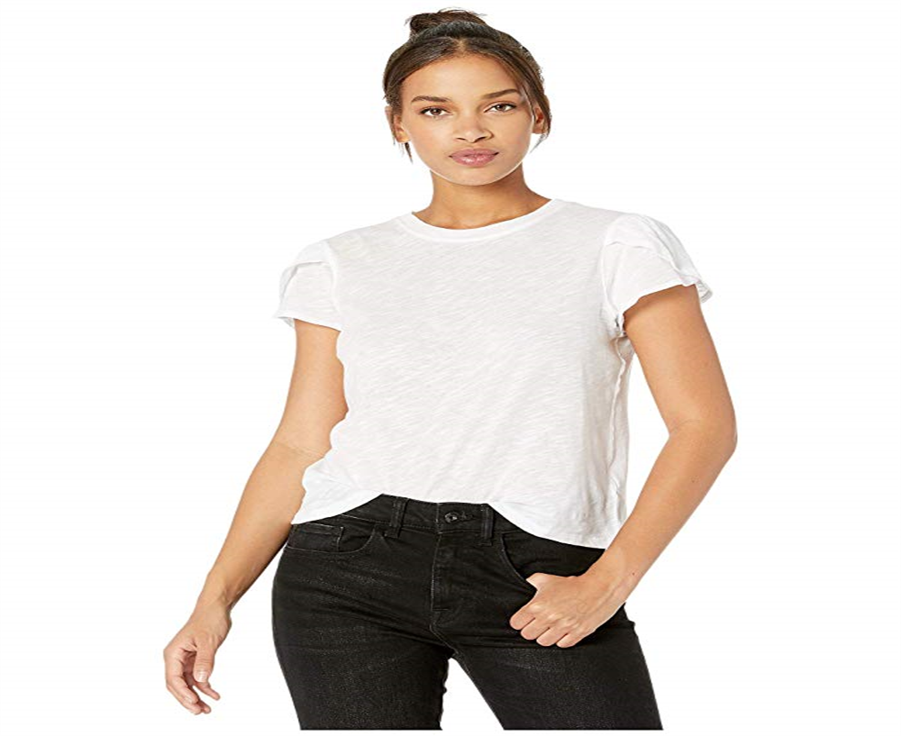 Camiseta feminina Free People de manga curta com gola redonda e estampa de joias, tamanho pequeno, branca