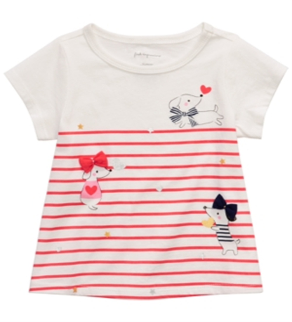 Camiseta listrada com estampa de cachorro First Impressions para bebê menina, branca, tamanho 6-9 M