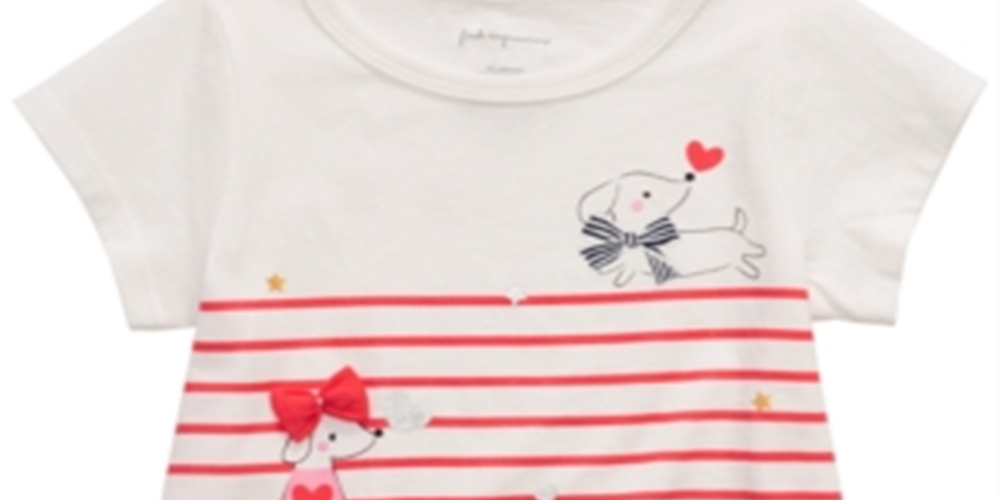 Camiseta listrada com estampa de cachorro First Impressions para bebê menina, branca, tamanho 6-9 M
