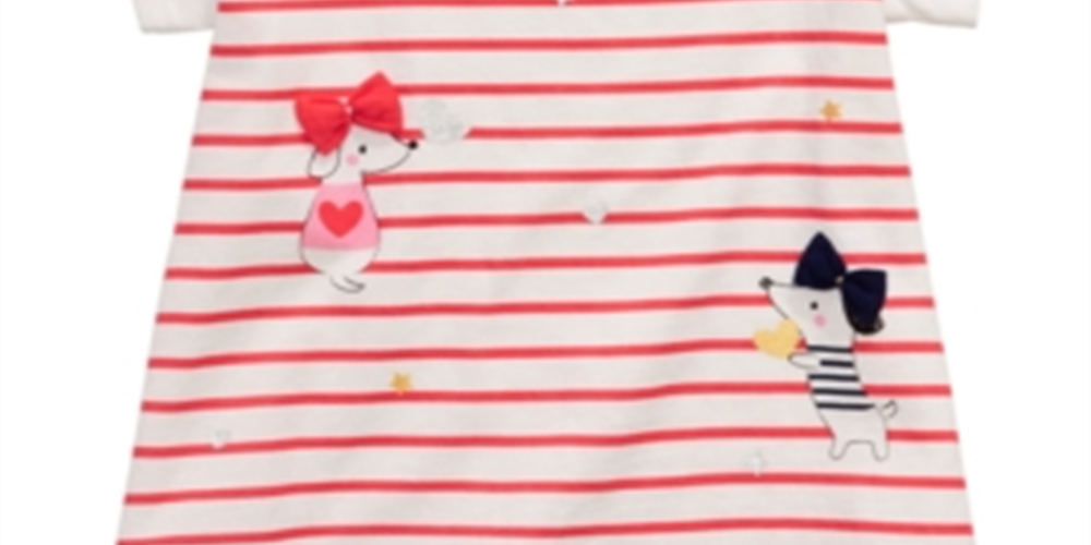 Camiseta listrada com estampa de cachorro First Impressions para bebê menina, branca, tamanho 6-9 M