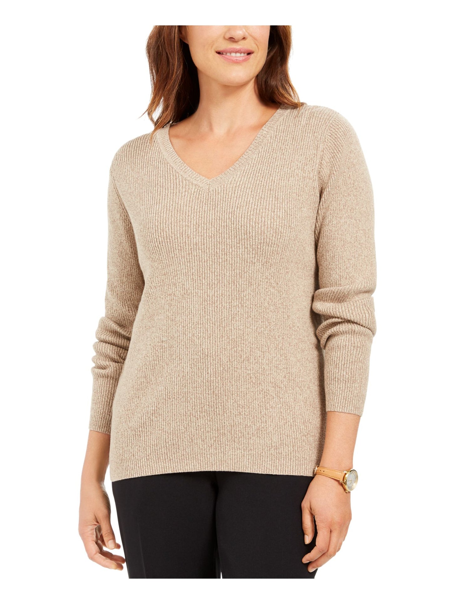 Karen Scott Suéter Feminino Manga Longa Gola V Marrom Tamanho Grande
