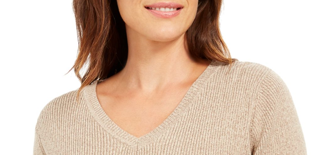 Karen Scott Suéter Feminino Manga Longa Gola V Marrom Tamanho Grande