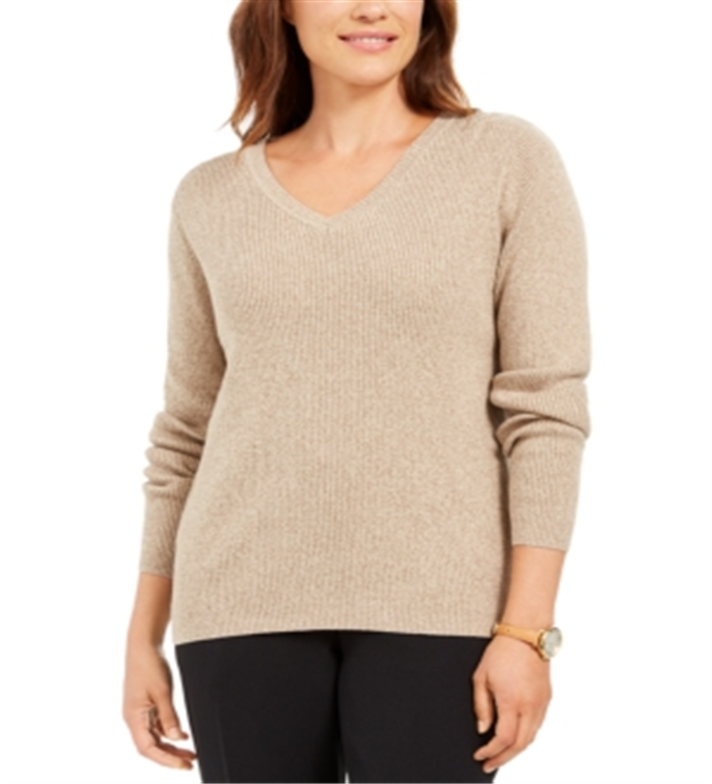 Karen Scott Suéter Feminino Manga Longa Gola V Marrom Tamanho Grande