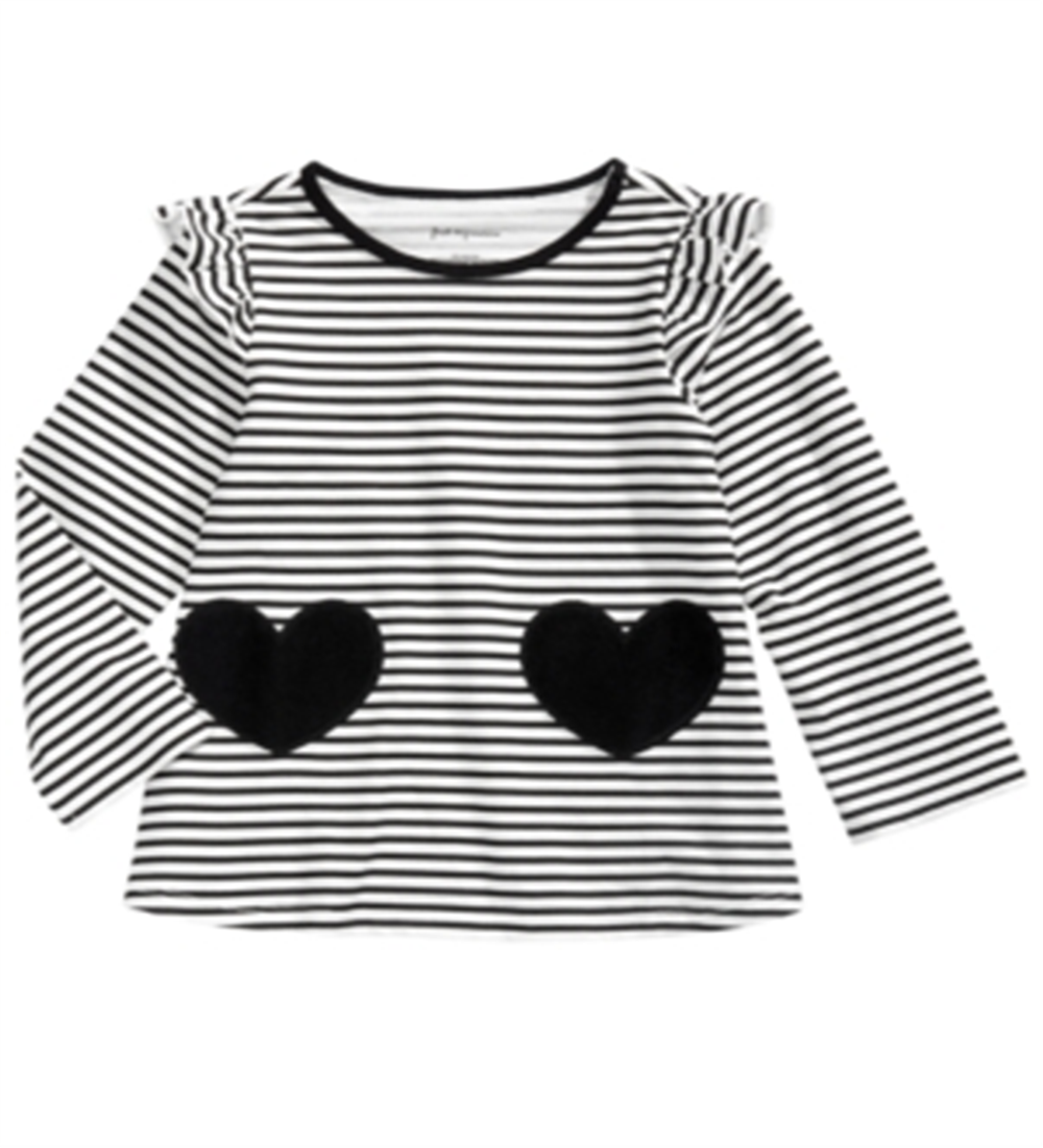 Túnica de algodão listrada com corações para meninas First Impressions, preta, tamanho 4 T
