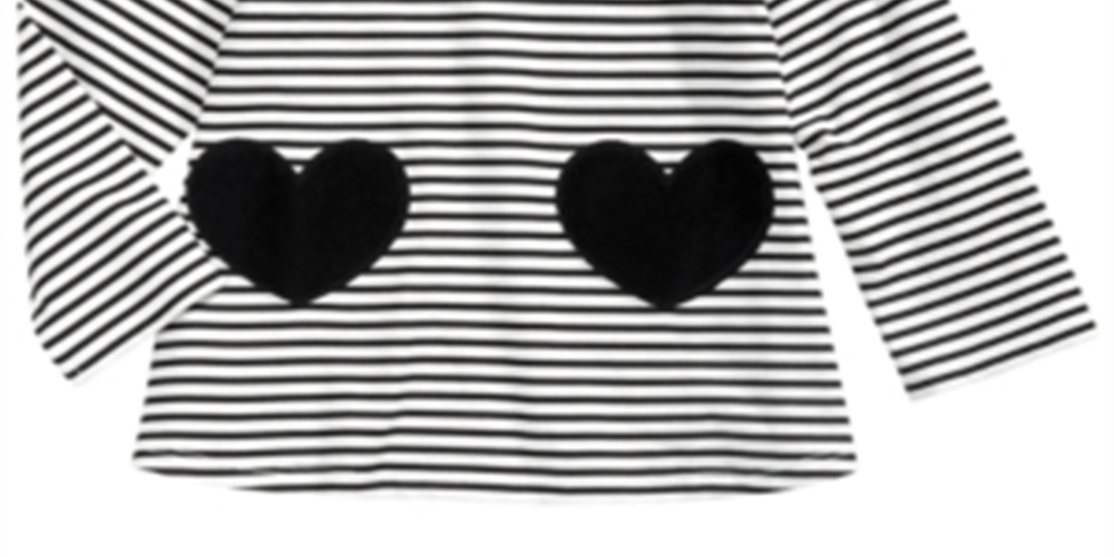 Túnica de algodão listrada com corações para meninas First Impressions, preta, tamanho 4 T