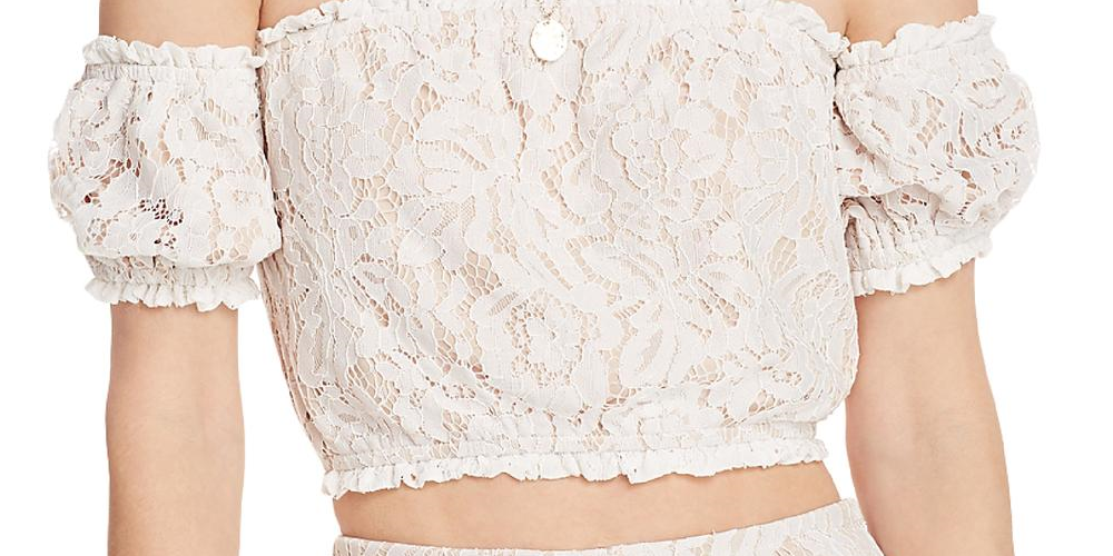 Top curto com sobreposição de renda e ombros à mostra Aqua feminino, tamanho M