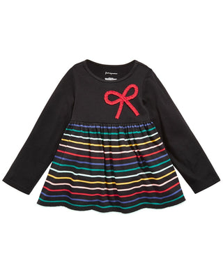Túnica listrada multicolorida de algodão para meninas First Impressions, preta, tamanho 3T
