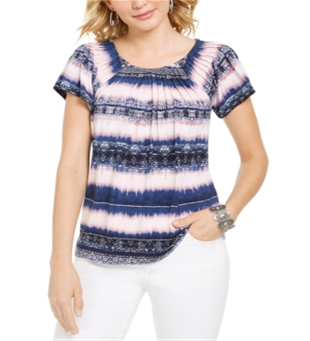 Blusa feminina estilo tie-dye com estampa império, azul, tamanho P