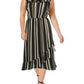 Vestido longo listrado plus size Monteau feminino, com babados, comprimento alto e baixo, verde, tamanho 2X