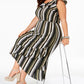 Vestido longo listrado plus size Monteau feminino, com babados, comprimento alto e baixo, verde, tamanho 2X