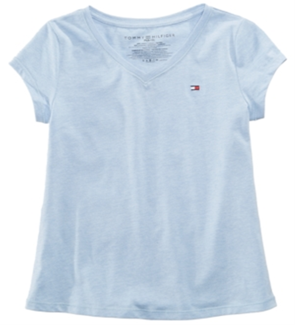 Camiseta Tommy Hilfiger Big Girl de algodão com gola V, azul, tamanho P