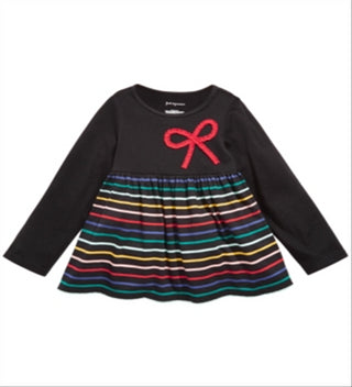 Túnica listrada multicolorida de algodão para meninas First Impressions, preta, tamanho 2T