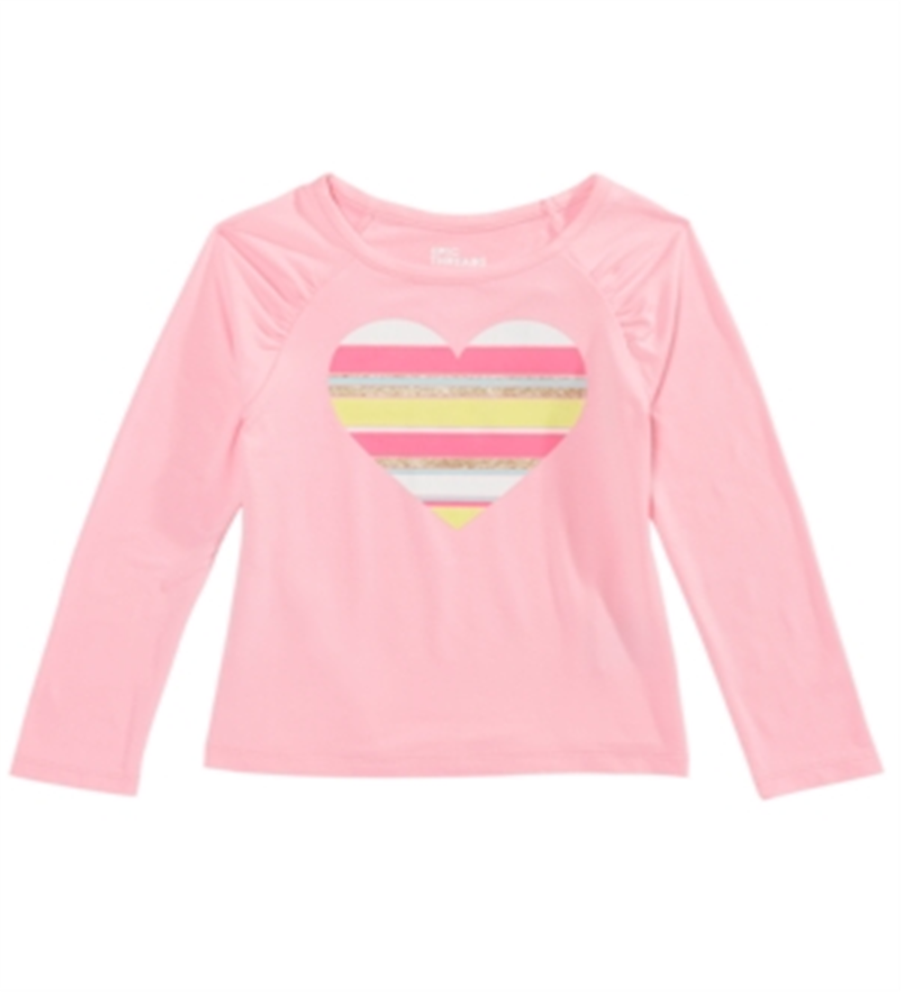 Camiseta infantil feminina listrada com corações da Epic Threads, rosa, tamanho 3T/3