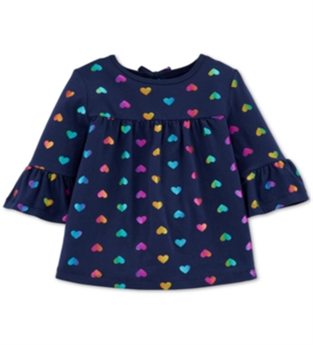 Blusa Carter's Infantil de Algodão com Manga Sino e Estampa de Coração, Azul Marinho, Tamanho 4T