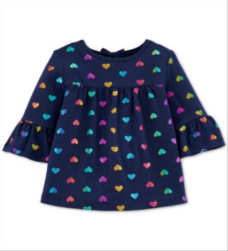 Blusa Carter's Infantil de Algodão com Manga Sino e Estampa de Coração, Azul Marinho, Tamanho 4T