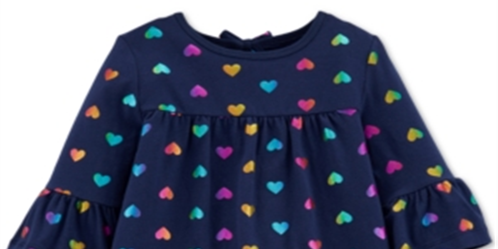 Blusa Carter's Infantil de Algodão com Manga Sino e Estampa de Coração, Azul Marinho, Tamanho 4T