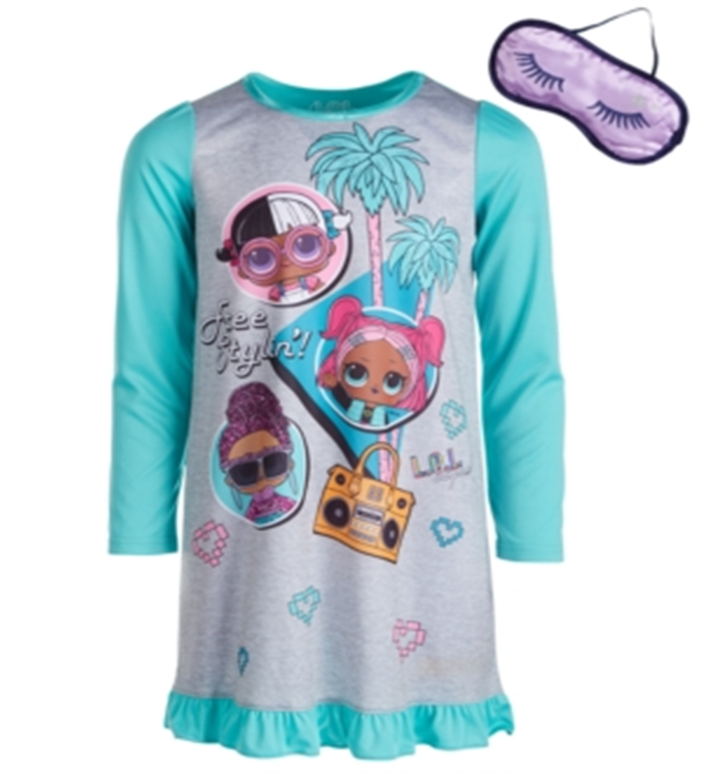 Conjunto de camisola e máscara de dormir Lol Surprise 2 peças Ame Little &amp; Big Girl, tamanho 8, azul