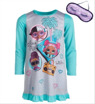 Ame Little & Big Girl's 2 Pc Lol Surprise Nightgown & Sleep Mask Set Blue Size 8