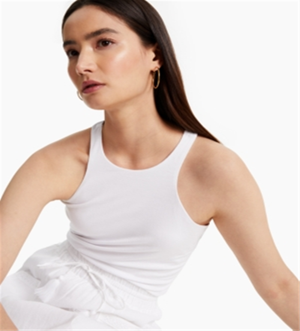 Blusa feminina com decote redondo e recorte INC International Concepts, branca, tamanho grande