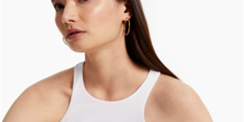 Blusa feminina com decote redondo e recorte INC International Concepts, branca, tamanho grande