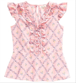 Top com babados e estampa floral Monteau Big Girl, rosa, tamanho extragrande