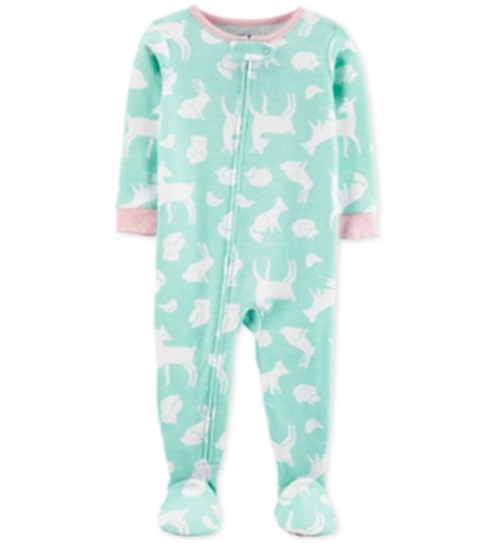 Pijama Carter's Infantil para Meninas com Pés de Algodão e Animais da Floresta, Verde, Tamanho 3T